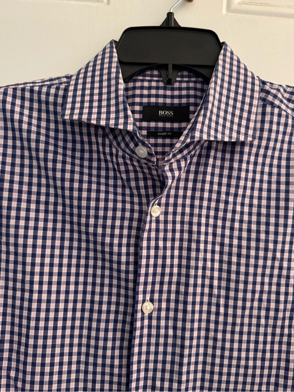 Hugo Boss Pink and Navy Gingham Dress Shirt